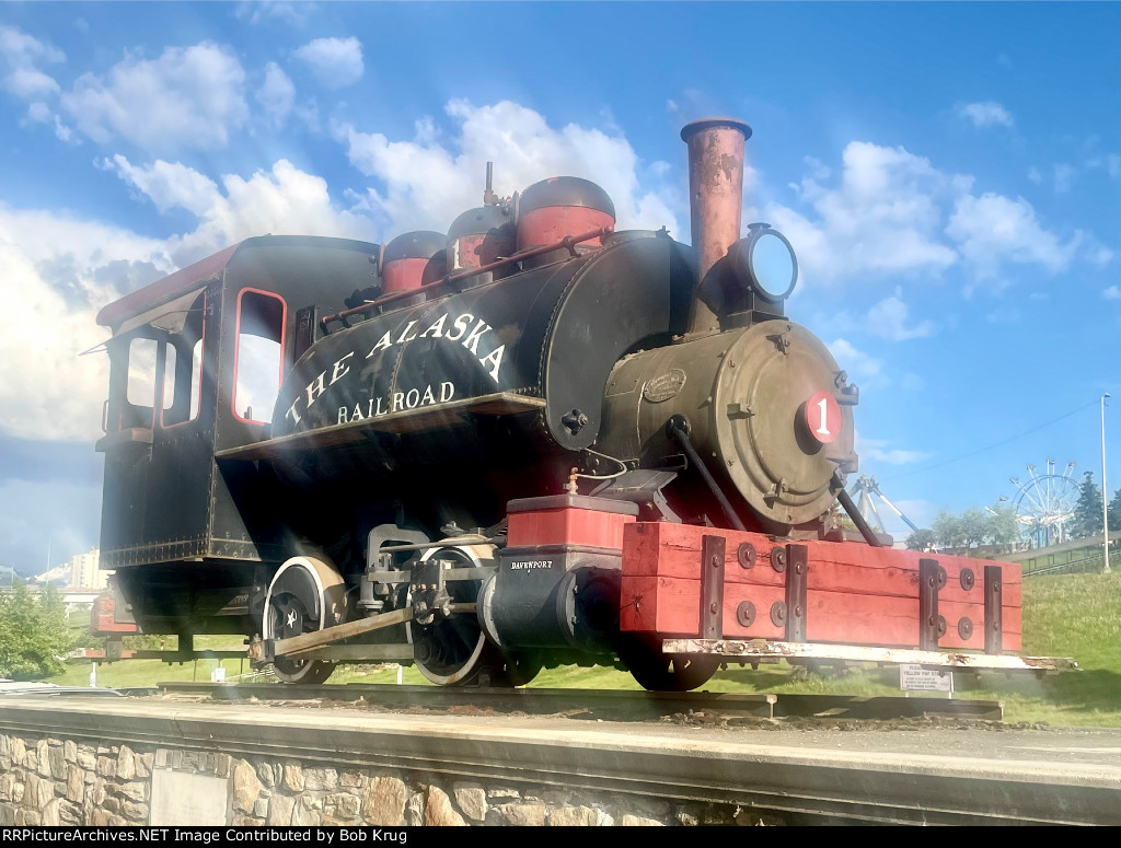 Alaska Railroad steam locomotive number 1, on display outside Anchorage station